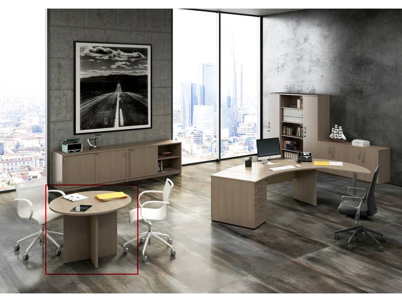Tavolo riunione rotondo Artexport Flex Ø 120 cm - H.73 cm piano rovere - gamba in metallo alluminio - PR12+BASE50-C