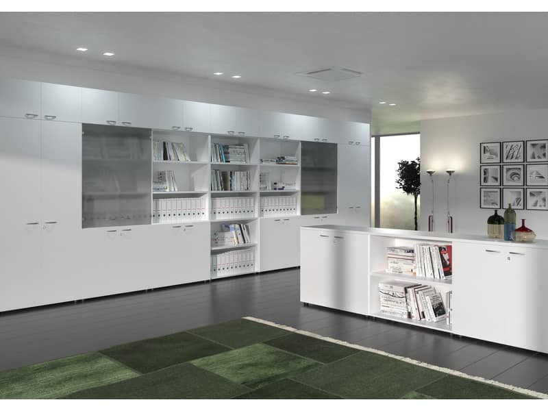 Armadio alto componibile Artexport 2898 - 2 ante basse + 2 ante medie in vetro - 90x45,8x200 cm - bianco