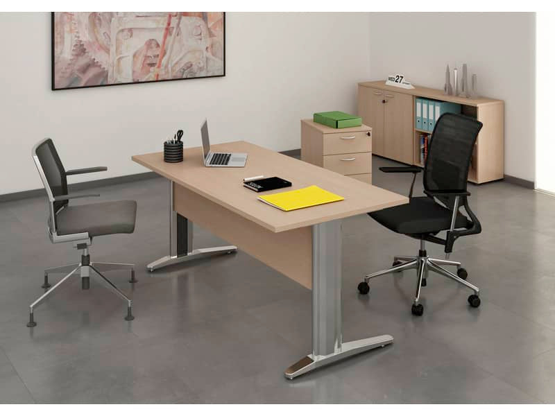 Scrivania Artexport Presto 160x80xH.72cm piano rovere - fianchi in metallo a L effetto cromato - 003+30512JOINTCR/C