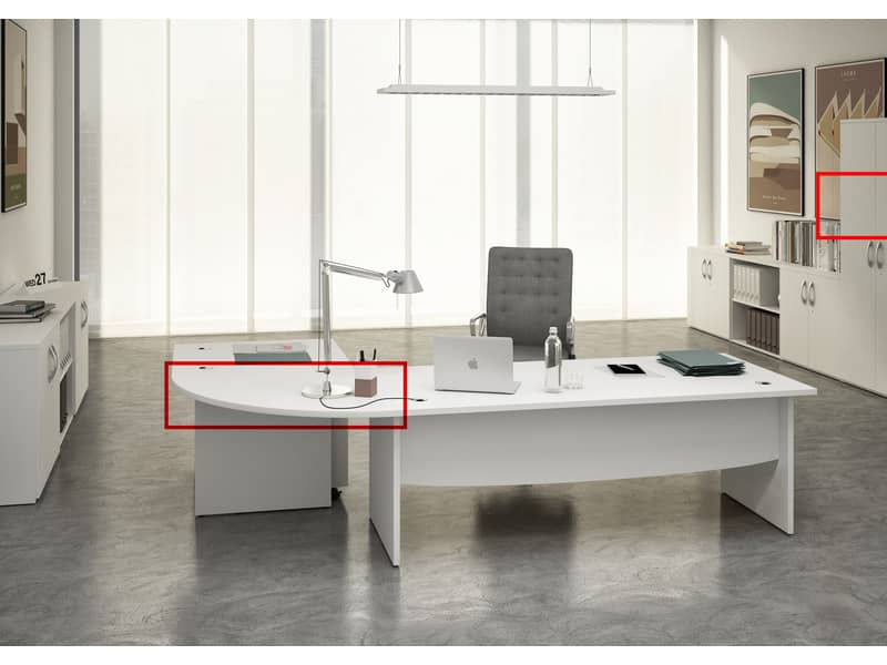 Raccordo angolare 90° per scrivanie Artexport Flex 80x80x73 cm - bianco con gamba grigio alluminio L90E+60011-3
