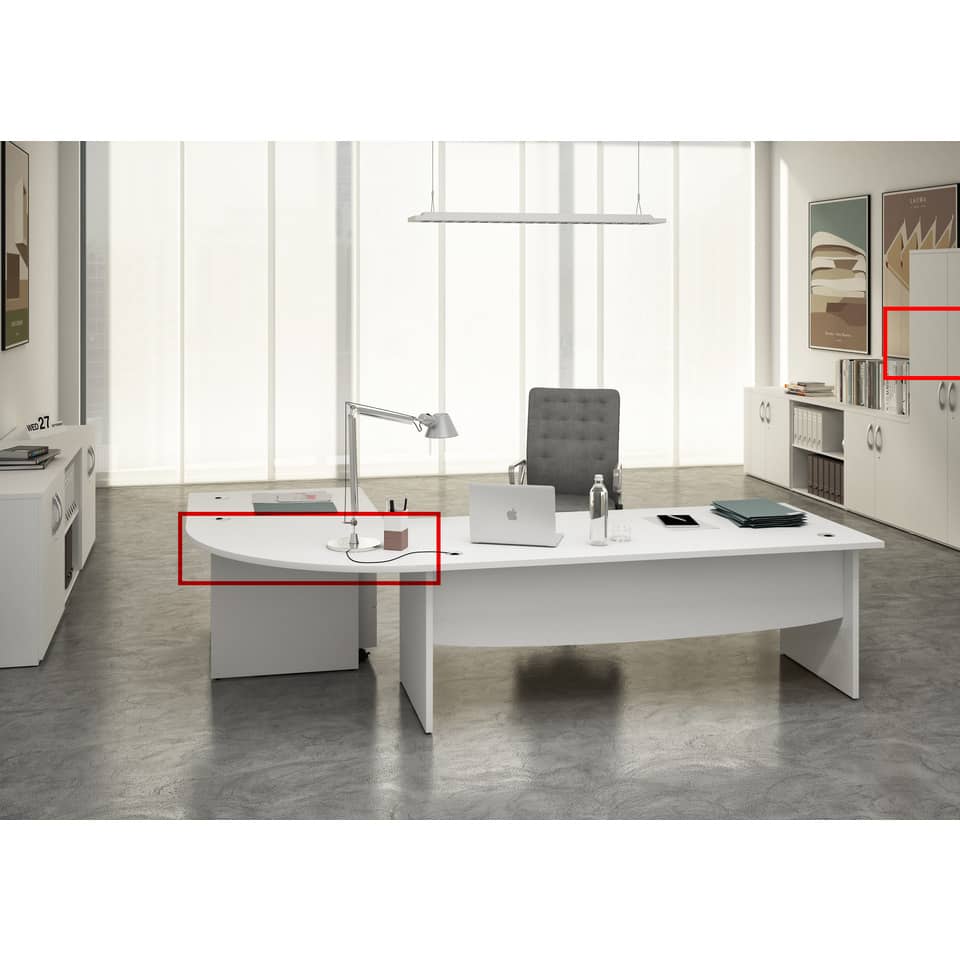 Raccordo angolare 90° per scrivanie Artexport Flex 80x80x73 cm - bianco con gamba grigio alluminio L90E+60011-3