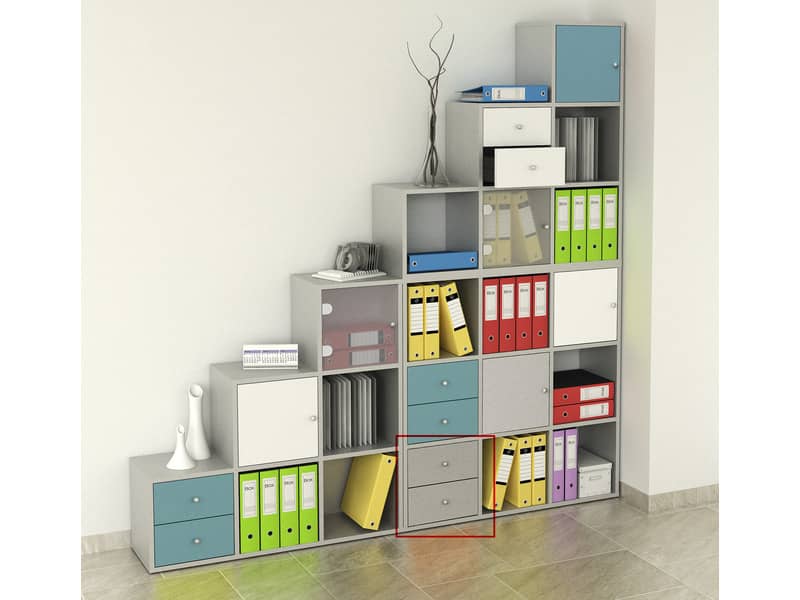 Coppia di cassetti per libreria componibile Artexport Maxicolor 32,5x28,8x32,5 cm - grigio alluminio