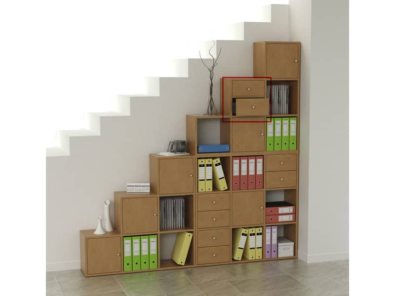 Coppia di cassetti per libreria componibile Artexport Maxicolor 32,5x28,8x32,5 cm - noce chiaro