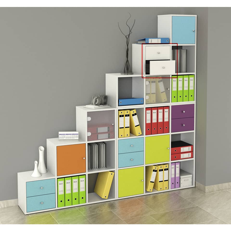 Coppia di cassetti per libreria componibile Artexport Maxicolor 32,5x28,8x32,5 cm - Bianco - 2C-MaxC-3