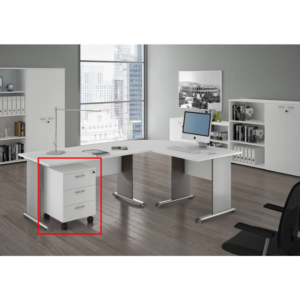EC - Cassettiera a tre cassetti montata Artexport Presto 41,8x52x59,5 cm bianco 60019/3