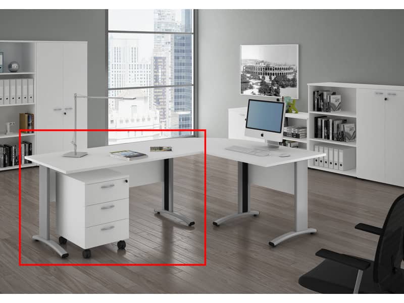 Scrivania Artexport Presto 140x80xH.72cm piano bianco - fianchi in metallo a L color alluminio - 002+30511/3