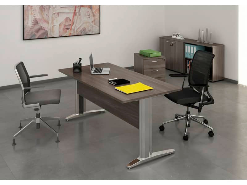 Scrivania Artexport Presto 140x80xH.72cm piano frassino toscano - fianchi in metallo L effetto cromato