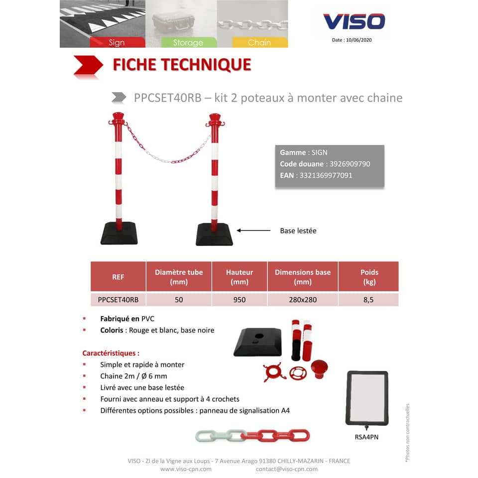 Colonnina segnaletica in ABS Viso 950x50 mm bianco/rosso PPCSET40RB