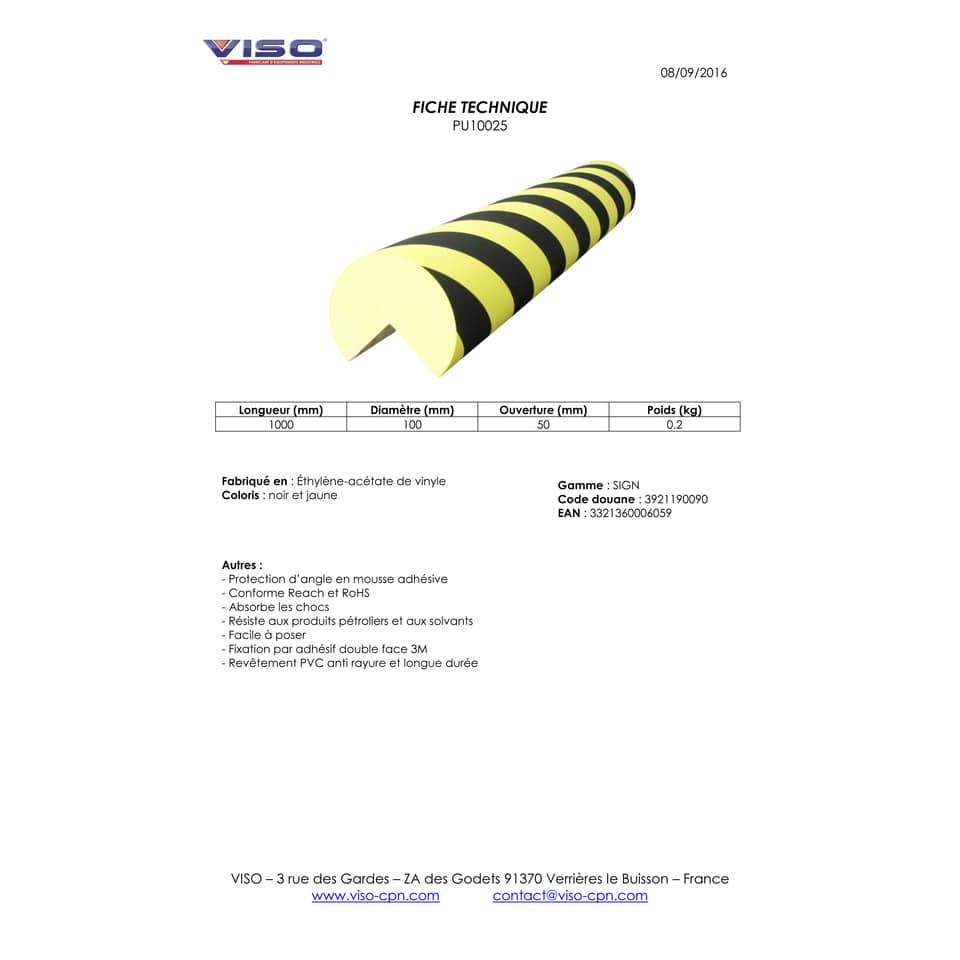 Protezione segnaletica in gomma Viso 100 cm x Ø 10 cm nero/giallo PU10025