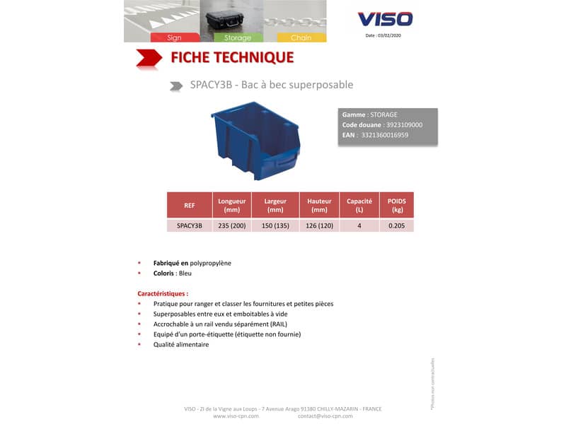 Scomparto di stoccaggio in PPL 4L Viso 150x235x126 mm blu SPACY3B/24