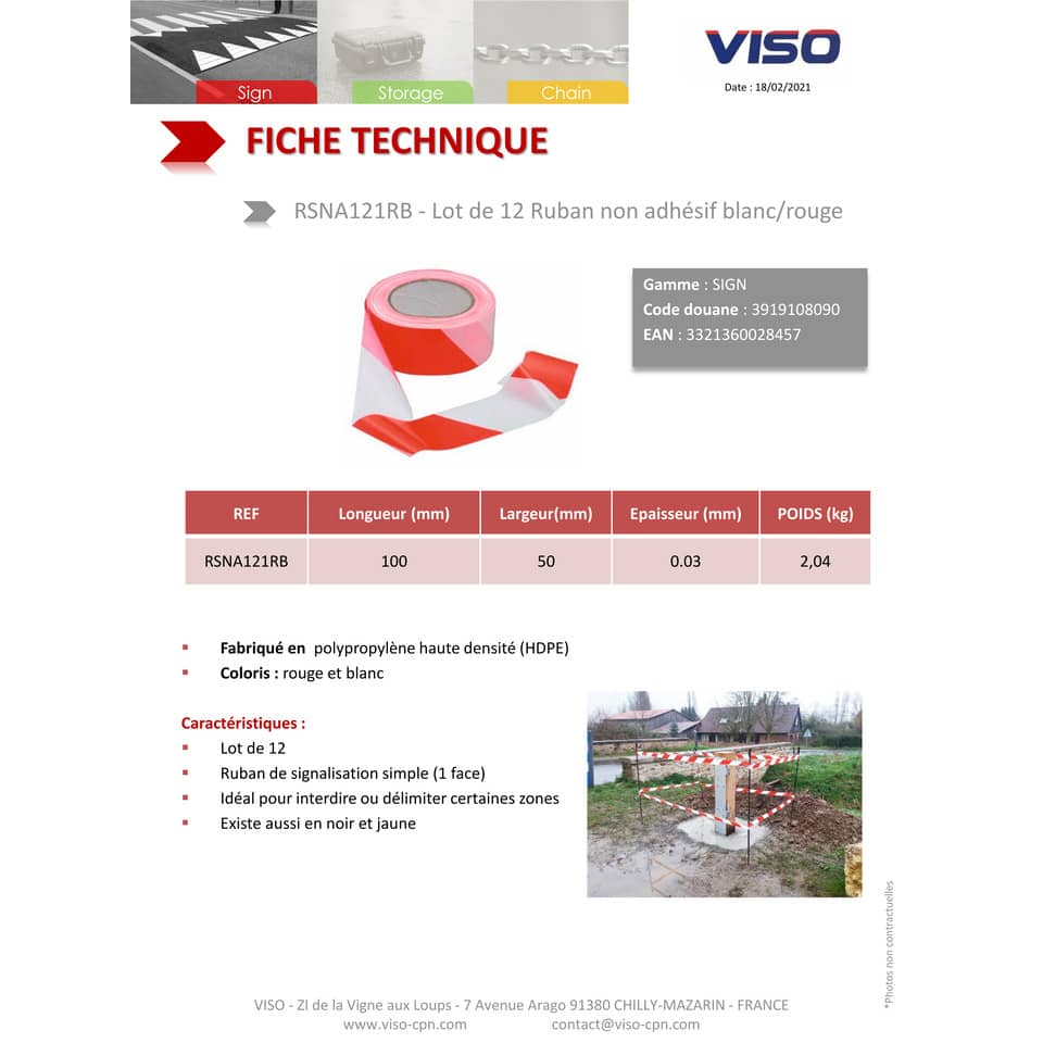 Nastro delimitatore Viso 50 mm x 100 m bianco/rosso RSNA121RB