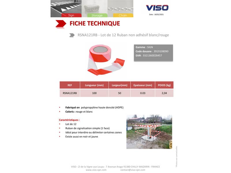 Nastro delimitatore Viso 50 mm x 100 m bianco/rosso RSNA121RB