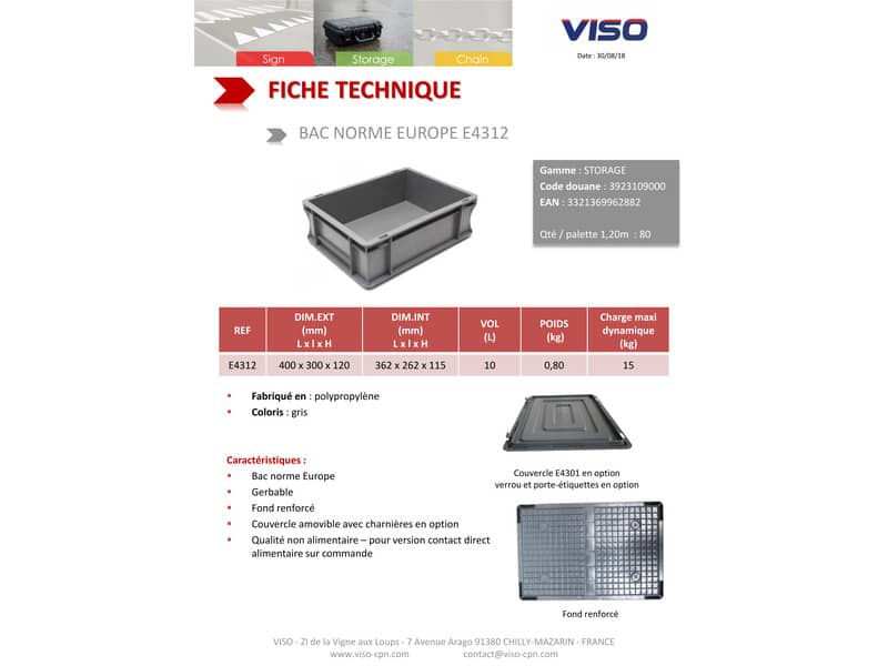 Contenitore per movimentazione in PPL Viso 30x40x12 cm fino a 15 kg grigio E4312/21