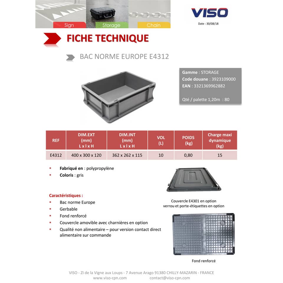 Contenitore per movimentazione in PPL Viso 30x40x12 cm fino a 15 kg grigio E4312/21