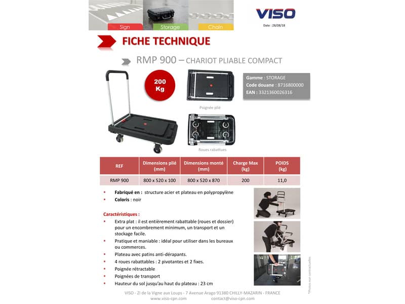 Carrello pieghevole Viso 80x52x87 cm nero - portata 200 kg - alluminio e plastica - RMP900