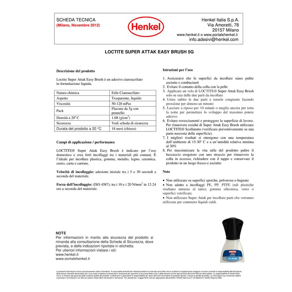 Colla Loctite Super Attak Brush 5 g con pennello trasparente 2632157