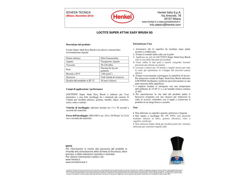 Colla Loctite Super Attak Brush 5 g con pennello trasparente 2632157