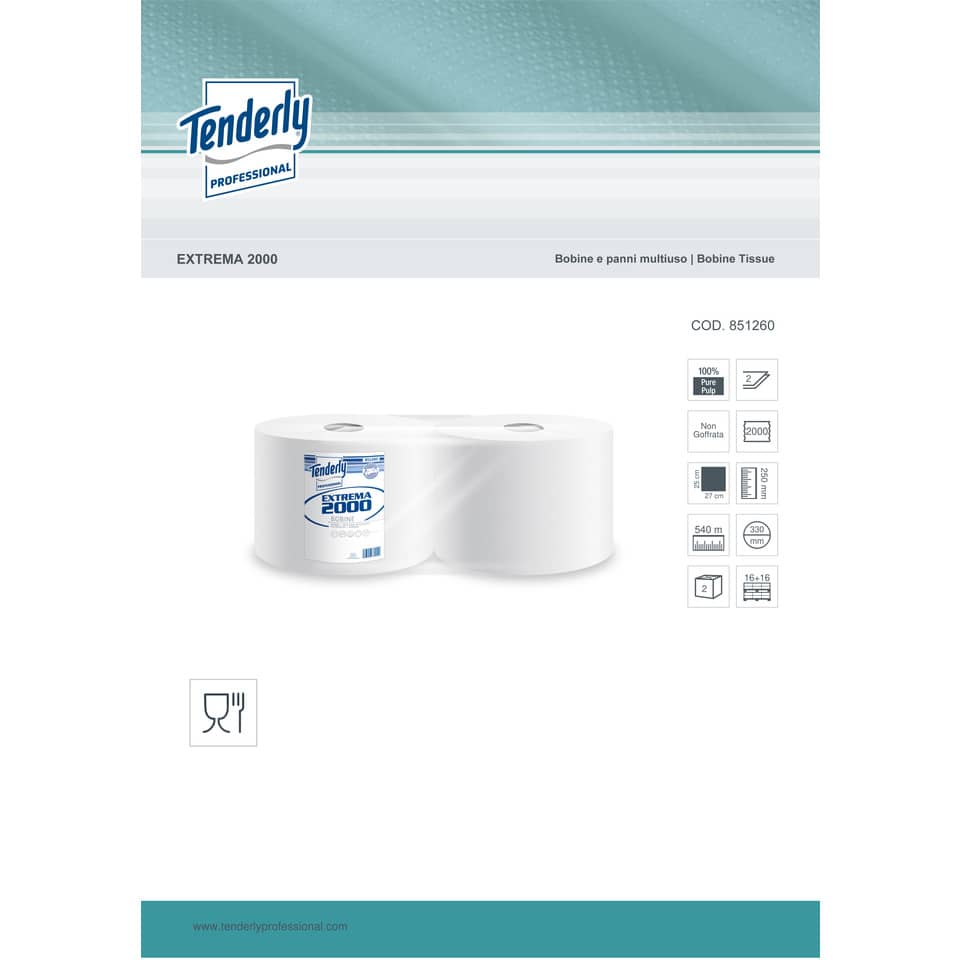 Bobina multiuso Tenderly Extreme 2000 - 700 m 2 veli 2 rotoli da 2000 strappi - 851260U