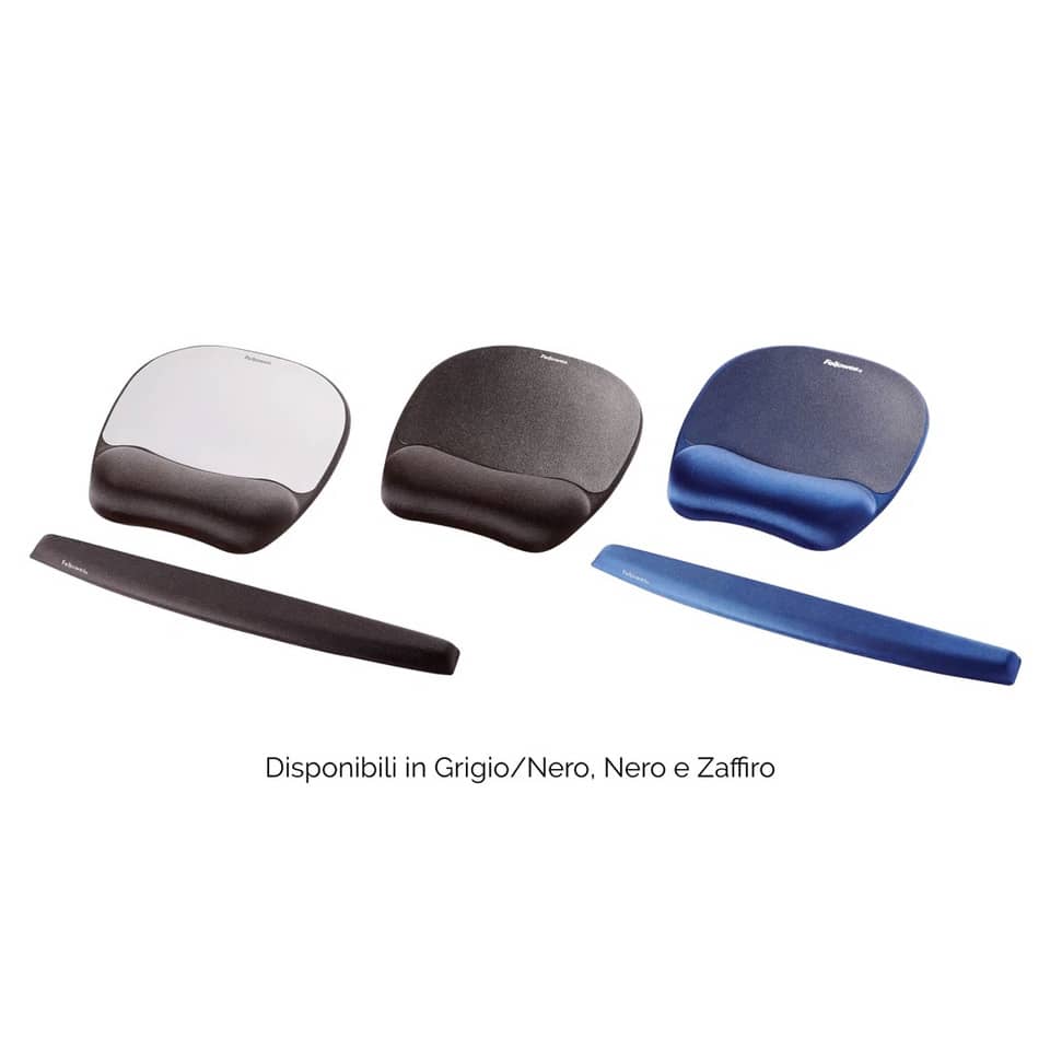 Tappetino mouse con poggiapolsi FELLOWES Memory Foam - argento 27,6x23,2x3,2 cm - 9175801