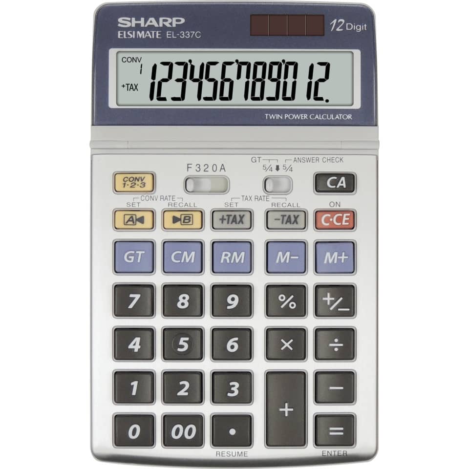 Calcolatrice da tavolo a energia solare SHARP con display LCD mobile a 12 cifre grigio - SH-EL337C