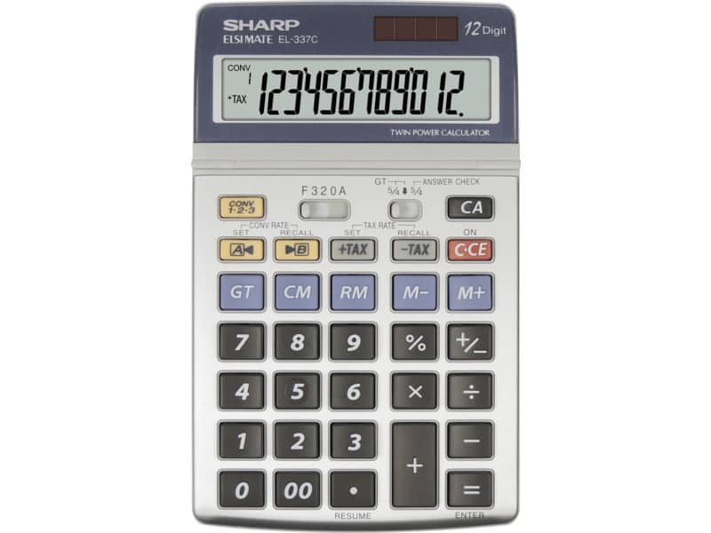 Calcolatrice da tavolo a energia solare SHARP con display LCD mobile a 12 cifre grigio - SH-EL337C