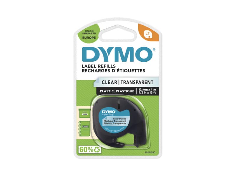 Nastro per etichettatrici Dymo LetraTag plastica 12 mm x 4 m nero/trasparente S0721530