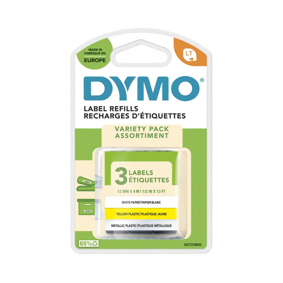 Nastri per etichettatrici Dymo LT 12 mm x 4 m assortiti starter kit da 3 nastri - S0721790