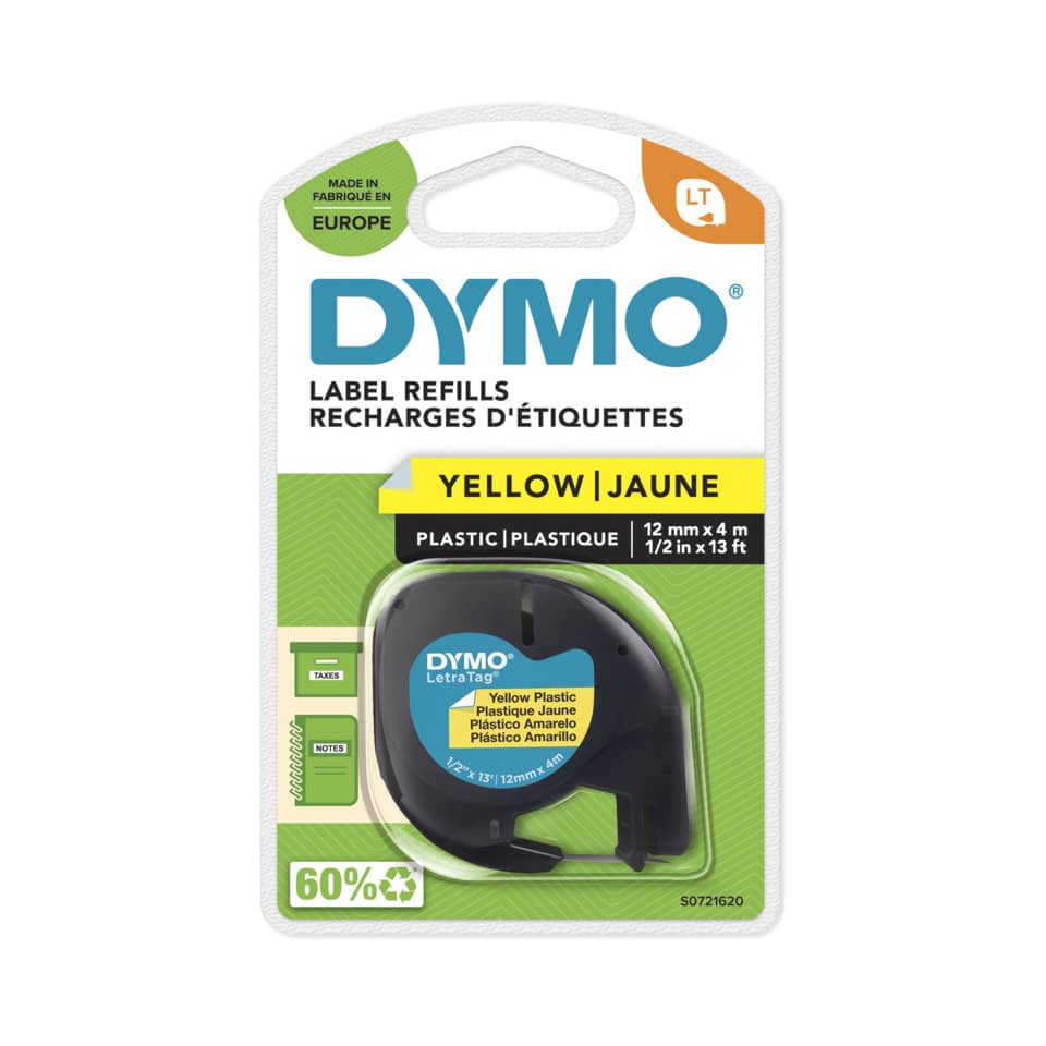 Nastro per etichettatrici Dymo LetraTag plastica 12 mm x 4 m nero/giallo S0721620