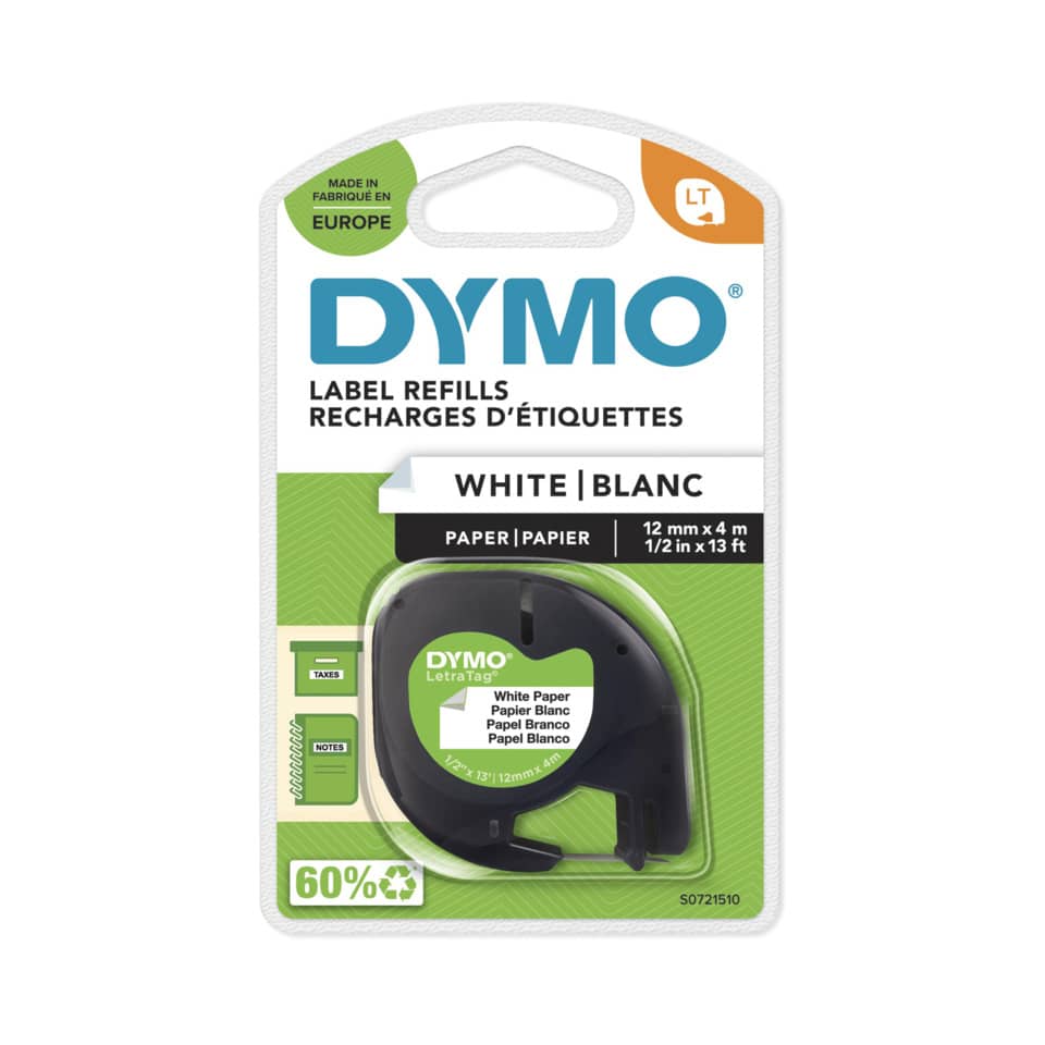 Nastro per etichettatrici Dymo LetraTag carta 12 mm x 4 m nero/bianco S0721510