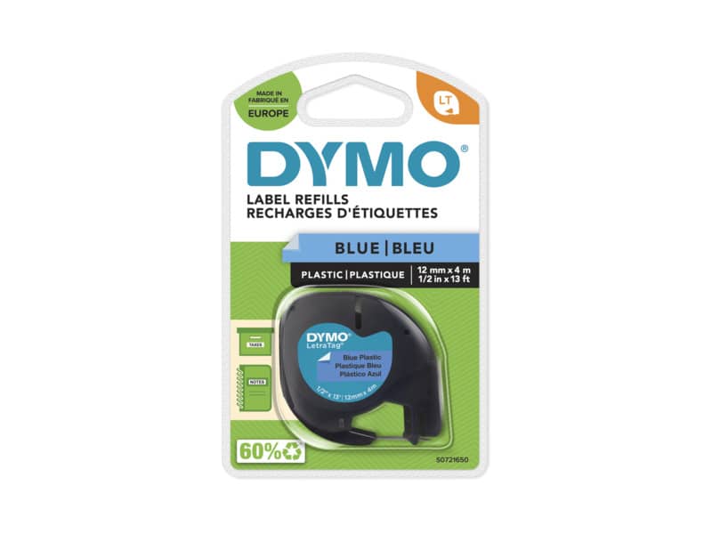Nastro per etichettatrici Dymo LetraTag plastica 12 mm x 4 m nero/blu S0721650