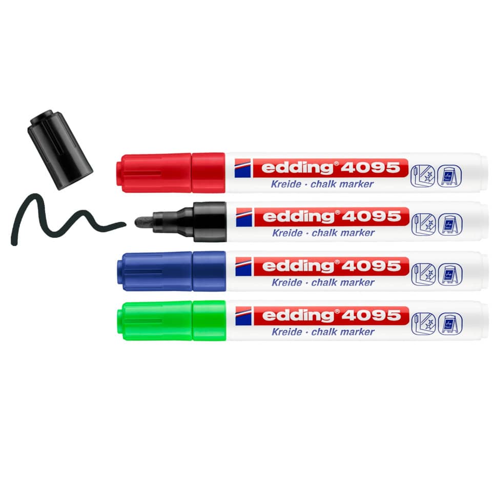 Marcatori a gesso liquido edding 4095 punta conica 2-3 mm assortiti confezione da 4 - 4-4095-4999