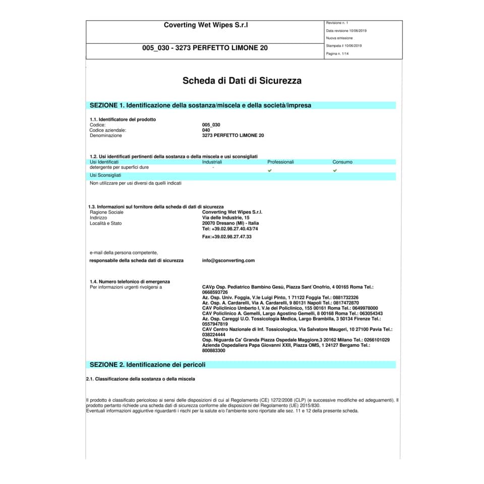 Salviette igienizzanti Perfetto 20x30 cm profumate bianco conf. 20 salviette - 0268