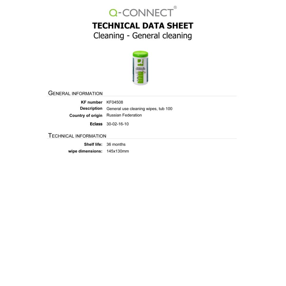 Salviette di pulizia multiuso Q-Connect senza alcool barattolo da 100 - KF04508A