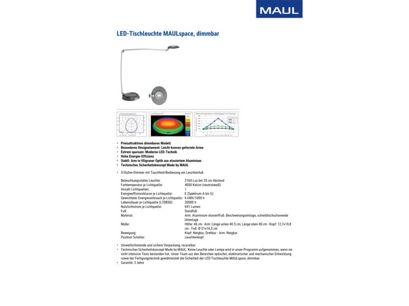 Lampada da scrivania MAUL a LED MAULspace, dimmerabile alluminio argento 8 W, 480 Lm, 4000K - 8202195