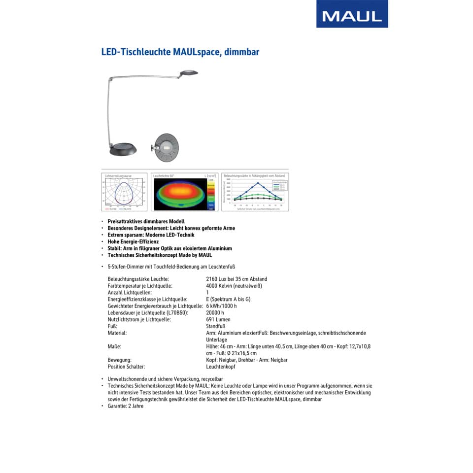 Lampada da scrivania MAUL a LED MAULspace, dimmerabile alluminio argento 8 W, 480 Lm, 4000K - 8202195