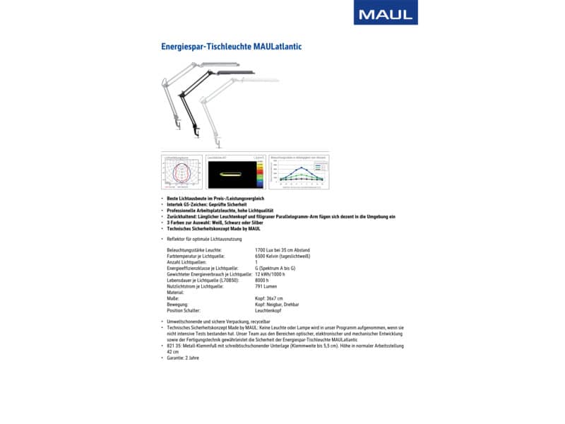 Lampada da scrivania MAUL a risparmio energetico MAULaltantic con morsetto metallo nero G23 11 W - 8213590