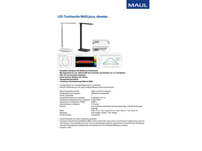 Lampada da scrivania MAUL a LED MAULjazzy, dimmerabile alluminio bianco 8 W, 410 Lm, 3000K - 8201802