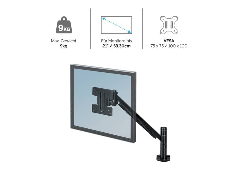 Braccio Monitor Singolo per regolare monitor LCD/TFT Fellowes Smart Suites nero max 21 pollici - 8038201
