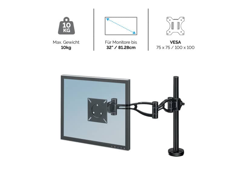 Braccio Monitor Singolo per regolare monitor LCD/TFT Fellowes Professional Series™nero max 32 pollici - 8041601