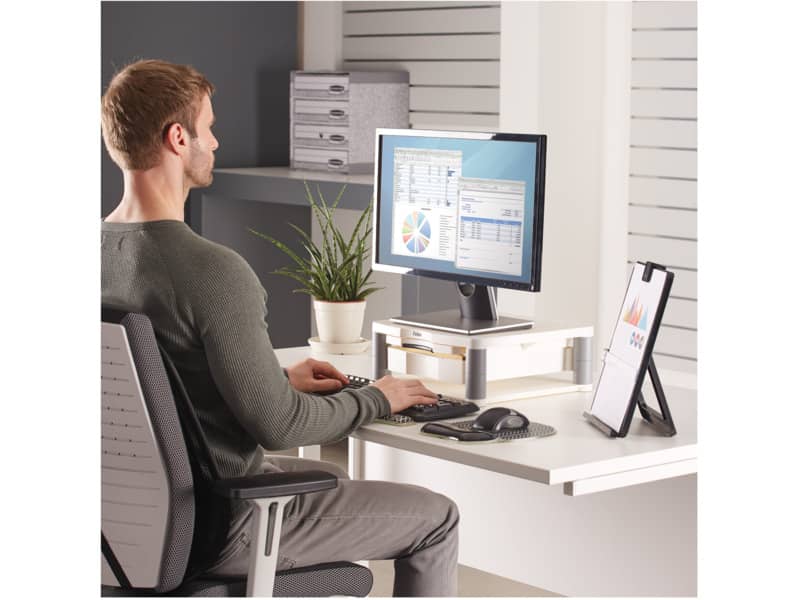 Supporto FELLOWES Premium Plus per monitor plastica riciclata grigio 34,3x33,3x6,4-16,5 cm - 91713