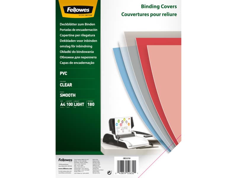 Copertine per rilegatrici FELLOWES Clear PVC A4 180my conf.100 pz - 5375901
