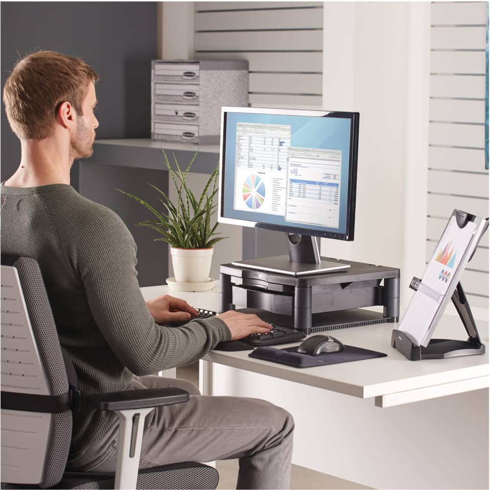 Supporto FELLOWES Premium Plus per monitor plastica riciclata grafite 34,3x33,3x6,4-16,5 cm - 9169501