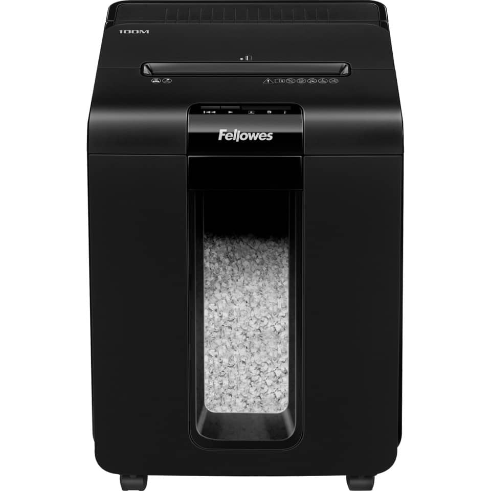 Distruggidocumenti uso moderato FELLOWES AutoMax™ 100M - P-4 - 23 L - taglio a miniframmenti 4x10mm - nero - 4629201