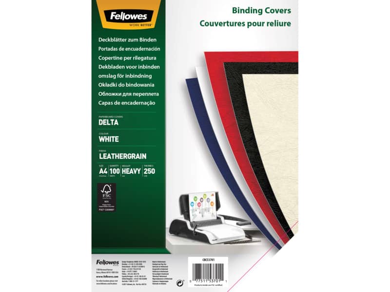 Copertine per rilegatura FELLOWES Delta goffrate cartoncino bianco A4 250 g/m² conf. 100 pezzi - 5370104