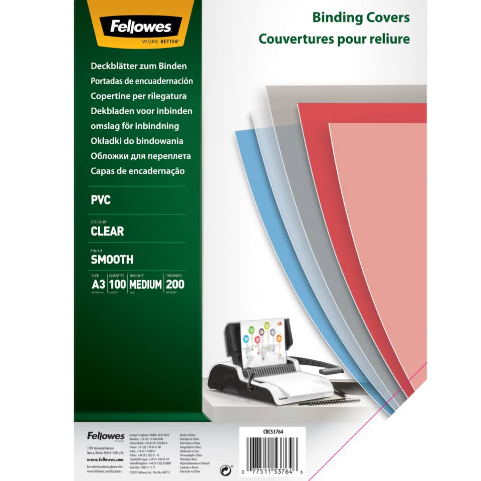 Copertine per rilegatura FELLOWES Super Clear PVC trasparente A3 conf.100 - 53764