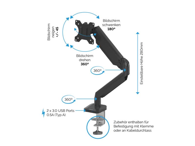 Braccio Monitor Singolo per regolare monitor LCD/TFT Fellowes Platinum Series nero max 24 pollici - 8043301
