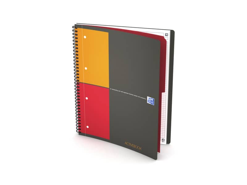 Quaderno spiralato OXFORD International Activebook Maxi A4+ grigio/arancio quadretti 5 mm - 100104329