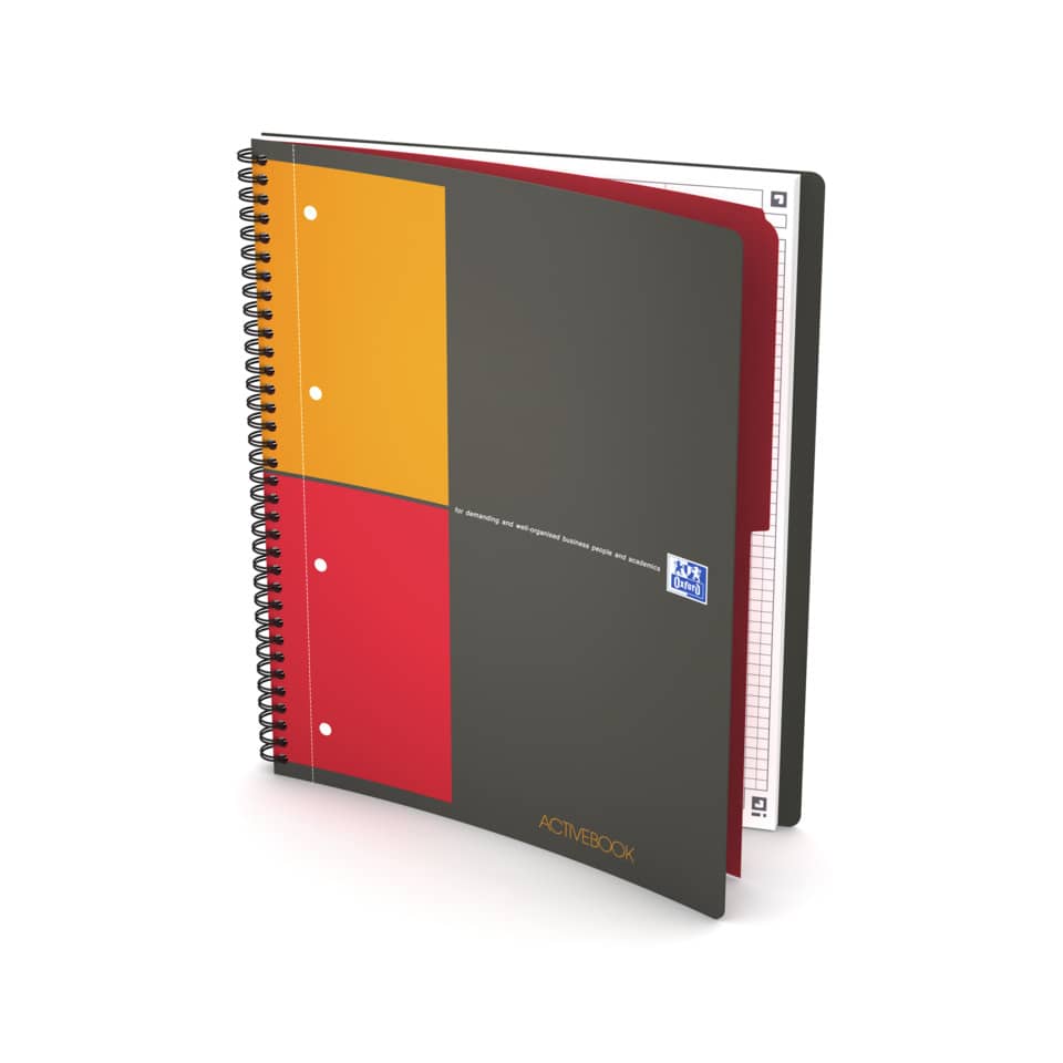 Quaderno spiralato OXFORD International Activebook Maxi A4+ grigio/arancio quadretti 5 mm - 100104329