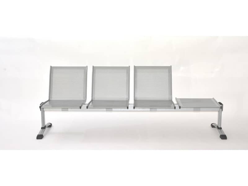 Panca 3 posti attesa Unisit Plexus PS3PT con tavolino in acciaio grigio schienale e seduta forati traspiranti - PS3PT