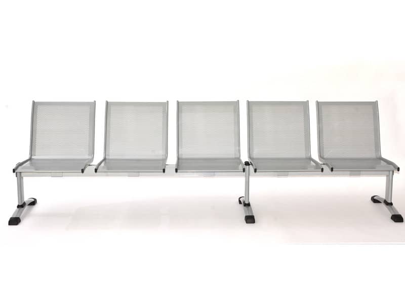 Panca 5 posti attesa Unisit Plexus PS5P in acciaio grigio - schienale e seduta forati traspiranti - PS5P